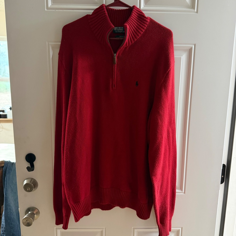 Vintage Polo RL Mens XL Red 100% Cotton Quarter Zip Pullover Sweater Pony Logo